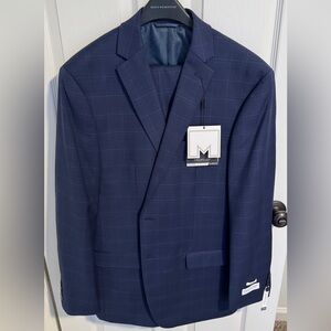 Michael Strahan Men's Navy Checkered Suit